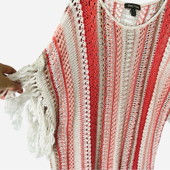 Tommy Bahama Linen Cotton Crochet Fringe Swimsuit Coverup Medium Pink White - Picture 2 of 5
